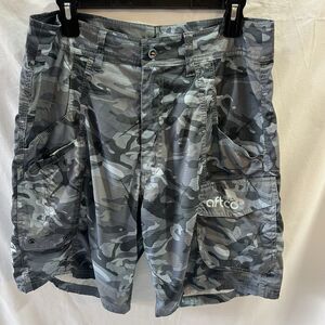 Aftco Tactical Fishing Shorts Mens 32 Blue Gray Camo Ripstop Cargo Stretch